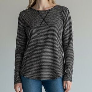 Splendid Black Metallic Silver Long Sleeve Top Girls 14/Womans XS  Y2K